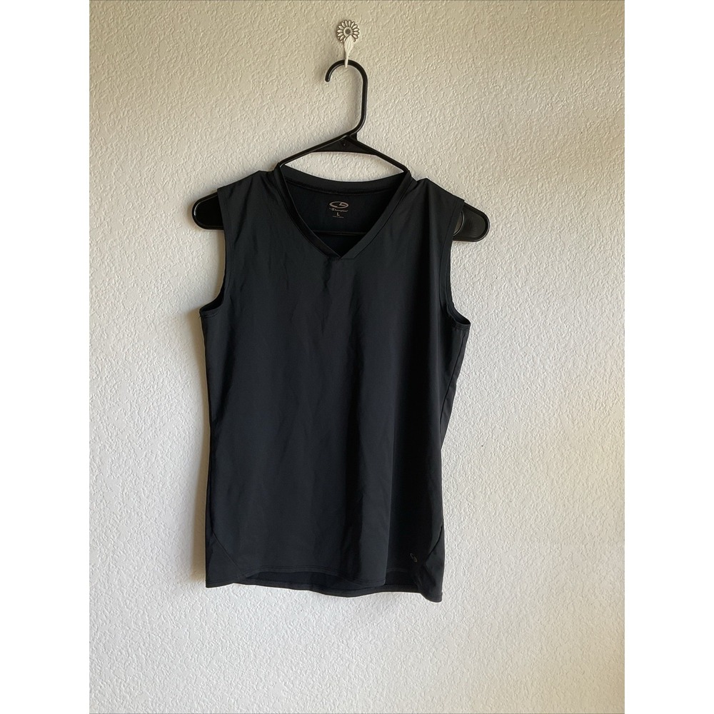 Champion Women Black Vneck Tank Top Large Solid Activewear‎